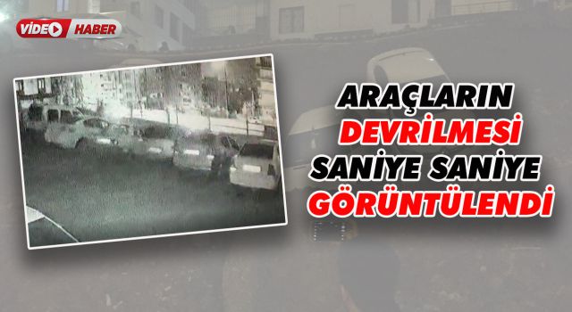 Karaköprü'de araçların devrilme anı böyle görüntülendi