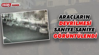 Karaköprü'de araçların devrilme anı böyle görüntülendi