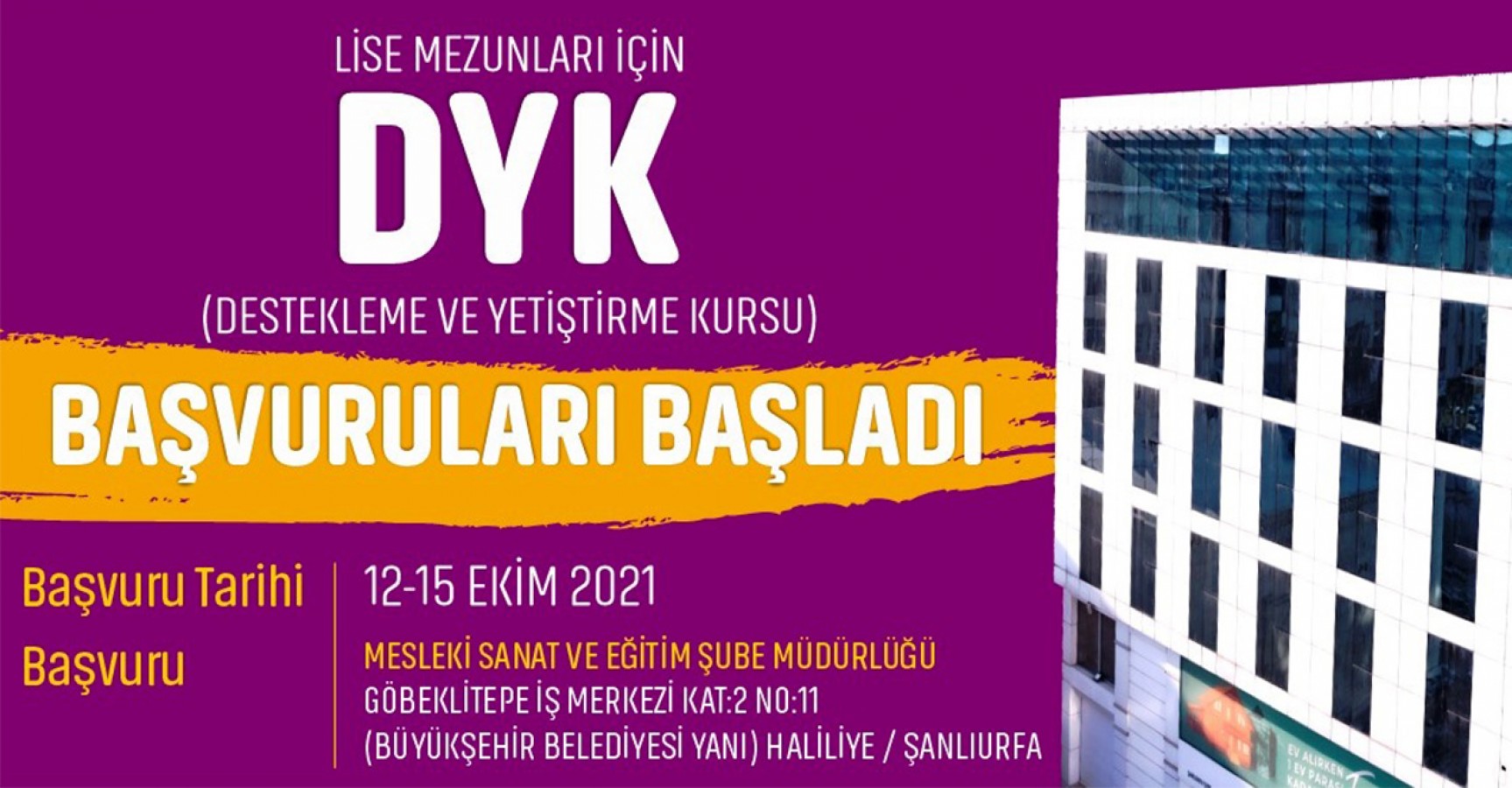 Şanlıurfa'da gençlere kurs desteği